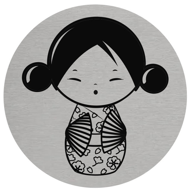Plaque de porte de toilettes femme en kimono - aluminium - Ø75 mm