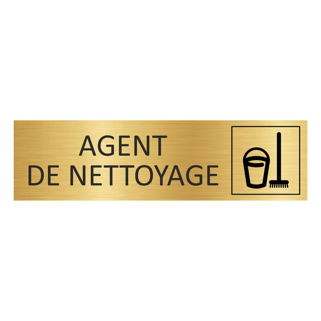 Plaque de porte Agent de nettoyage - aluminium doré - 165 x 45 mm