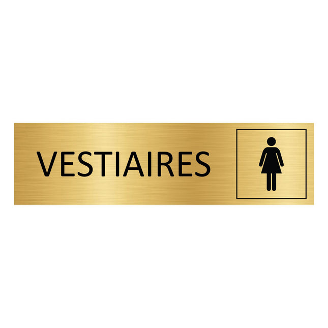 Plaque de porte Vestiaires femmes - aluminium doré - 165 x 45 mm