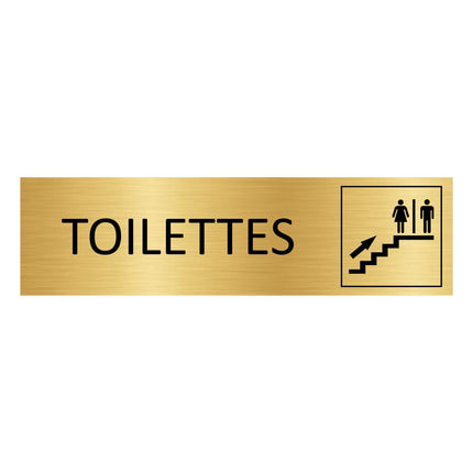 Plaque de porte Toilettes à l'étage - aluminium doré - 165 x 45 mm