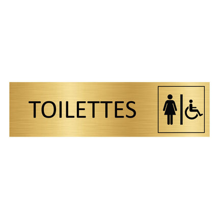 Plaque de porte  Toilettes femmes & accessibles - aluminium doré - 165 x 45 mm