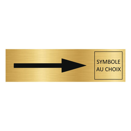 Plaque de porte flèche droite et symbole -  aluminium doré - 165 x 45 mm