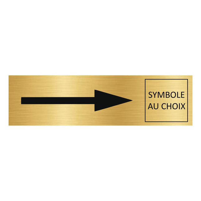 Plaque de porte flèche droite et symbole -  aluminium doré - 165 x 45 mm