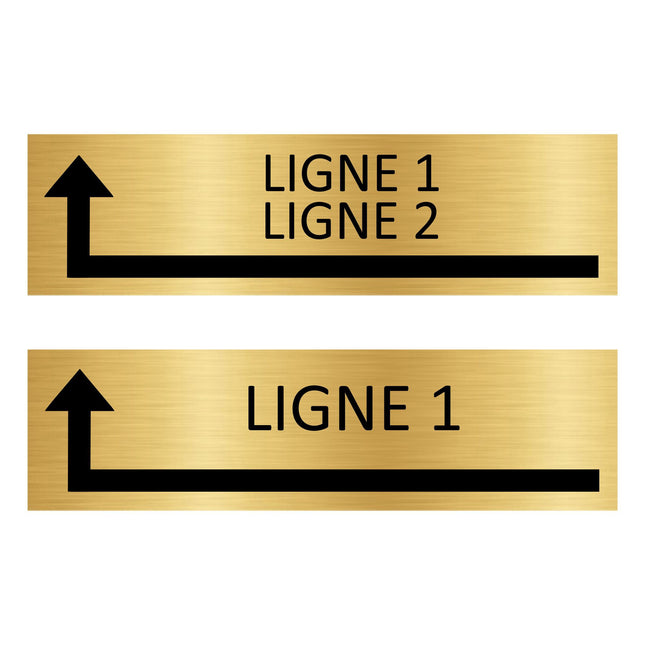 Plaque de porte avec votre texte avec flèche vers la gauche -  aluminium doré - 165 x 45 mm