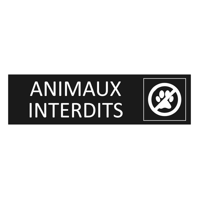 Plaque de porte Animaux interdits - aluminium noir  - 165 x 45 mm