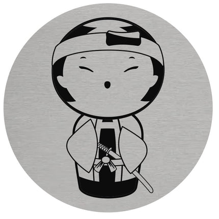 Plaque de porte de toilettes homme samouraï - aluminium - Ø75 mm