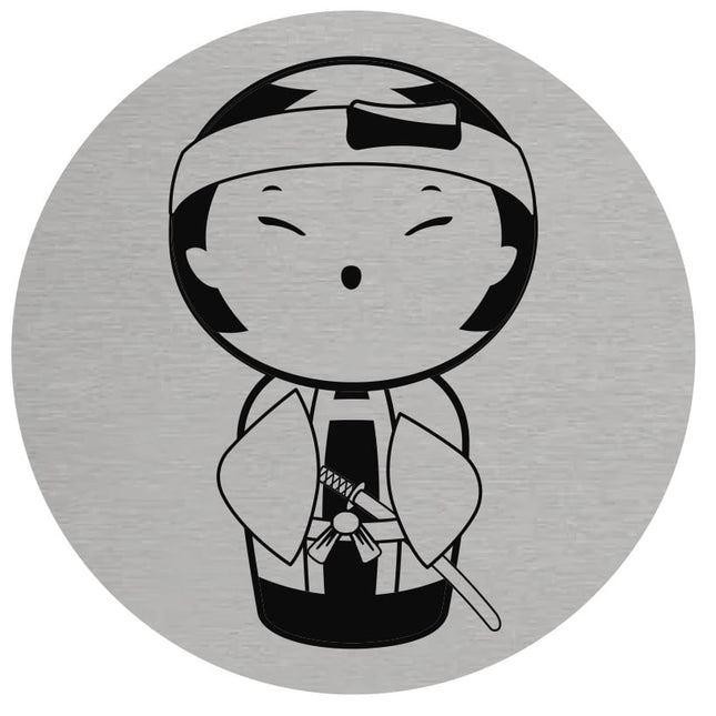 Plaque de porte de toilettes homme samouraï - aluminium - Ø75 mm