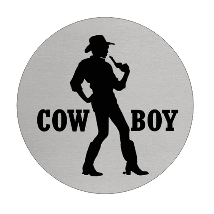 Plaque de porte de toilettes homme cowboy - aluminium - Ø75 mm