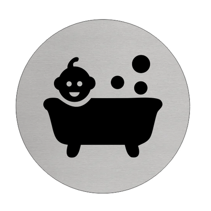 Plaque de porte baignoire avec bébé - aluminium - Ø75 mm