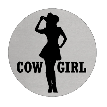 Plaque de porte de toilettes femmes cowgirl - aluminium - Ø75 mm