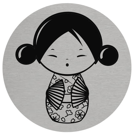 Plaque de porte de toilettes femme en kimono - aluminium - Ø75 mm