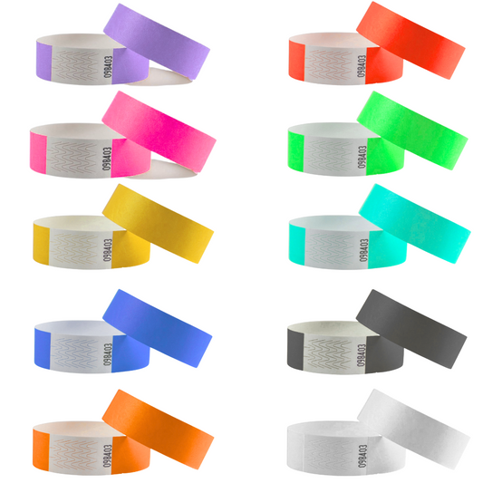 Bracelets Tyvek© - ensemble de 10 couleurs - 100 bracelets