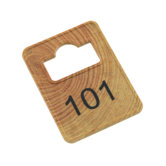 Jeton vestiaire numéroté Tiffany WOOD en fibre de bois 36 x 50 mm - 100 pièces