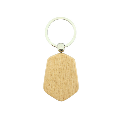 Porte-clés en bois hexagone - 48 x 35 mm - par pièce
