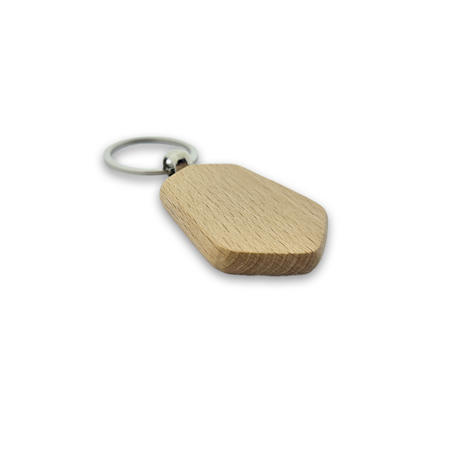 Porte-clés en bois hexagone - 48 x 35 mm - par pièce