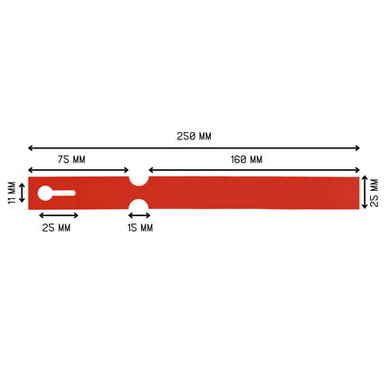 Étiquettes à boucle rouges - 250 x 25 mm - pour imprimante transfert thermique - 1500 étiquettes sur rouleau