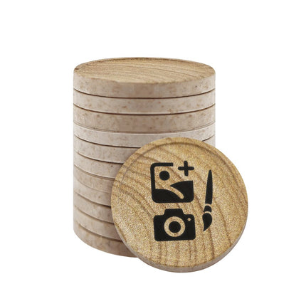 Jetons personnalisés avec motif en bois -  Ø23 mm - 100 pièces