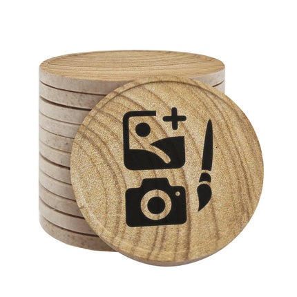Jetons personnalisés avec motif en bois -  Ø35 mm - 100 pièces