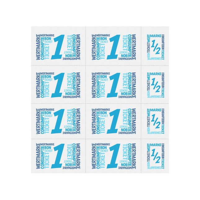 Carnet de tickets avec un et un demi-ticket en couleur - 10 consommations - 50 tickets