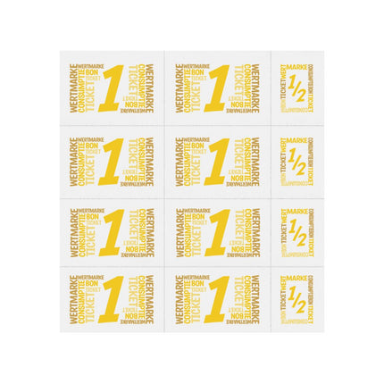 Carnet de tickets avec un et un demi-ticket en couleur - 10 consommations - 50 tickets