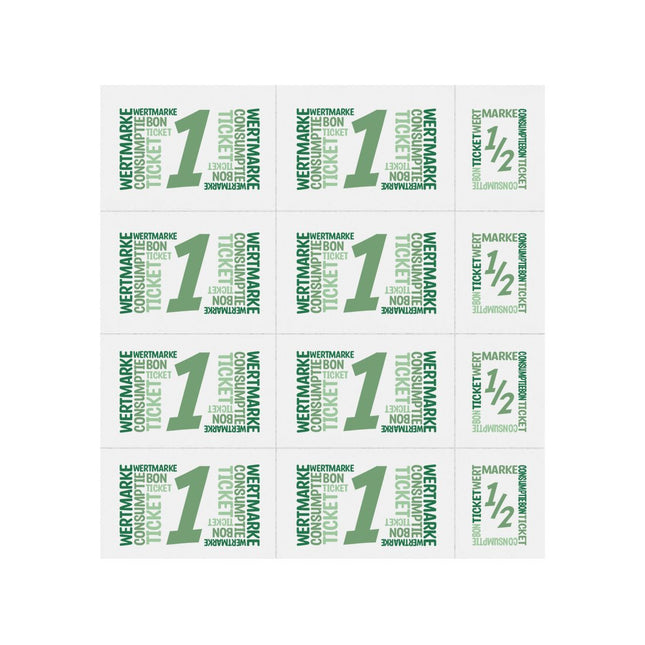 Carnet de tickets avec un et un demi-ticket en couleur - 10 consommations - 50 tickets