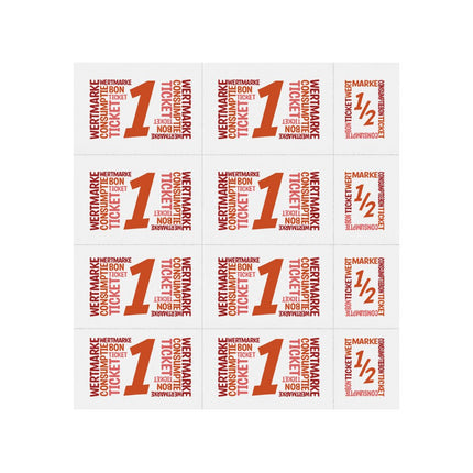 Carnet de tickets avec un et un demi-ticket en couleur - 10 consommations - 50 tickets