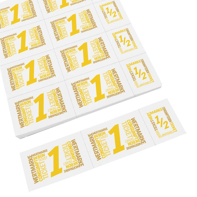 Carnet de tickets avec un et un demi-ticket en couleur - 10 consommations - 50 tickets