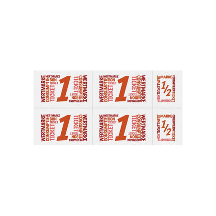 Carnet de tickets avec un et un demi-ticket en couleur - 5 consommations - 50 tickets