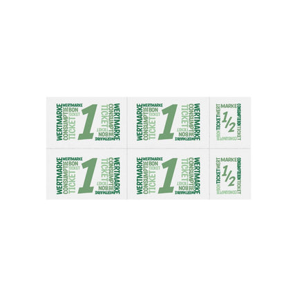 Carnet de tickets avec un et un demi-ticket en couleur - 5 consommations - 50 tickets