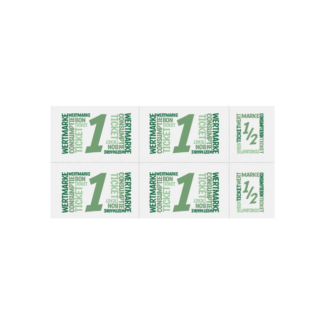 Carnet de tickets avec un et un demi-ticket en couleur - 5 consommations - 50 tickets