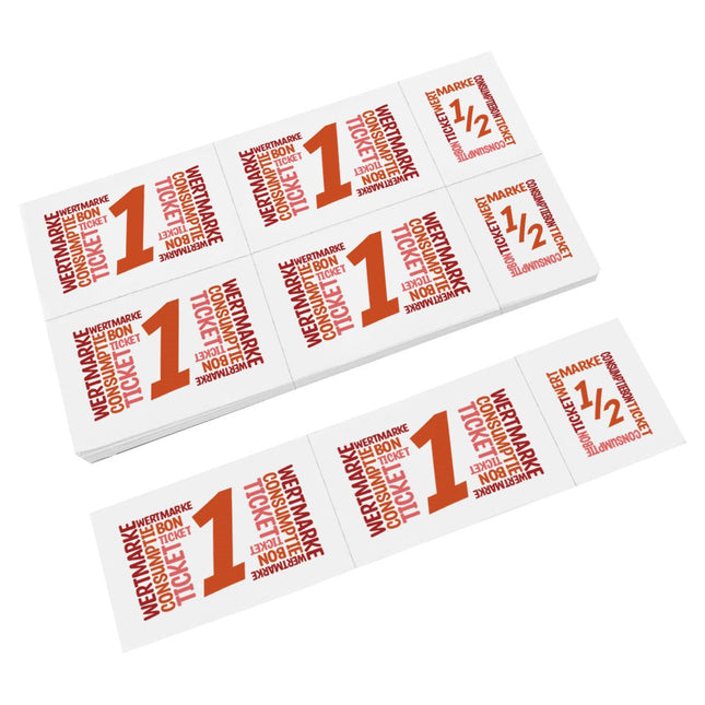 Carnet de tickets avec un et un demi-ticket en couleur - 5 consommations - 50 tickets