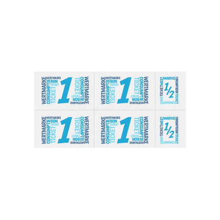 Carnet de tickets avec un et un demi-ticket en couleur - 5 consommations - 50 tickets