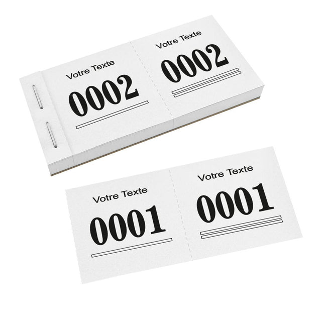 Carnet de tickets vestiaire numérotés avec propre texte - 1000 tickets