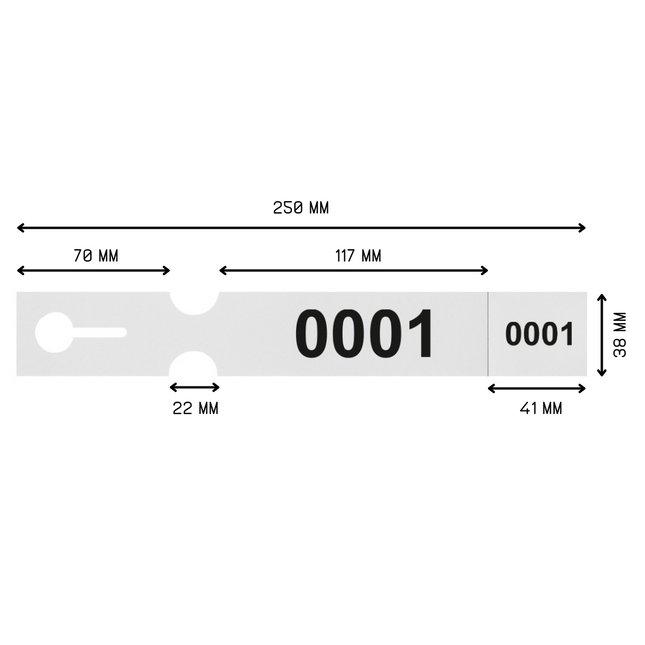 Étiquettes à boucle numérotées - 250 x 38 mm - avec perforation - 200 étiquettes