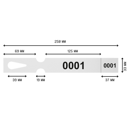 Étiquettes à boucle numérotées - 250 x 33 mm - avec perforation - 198 étiquettes