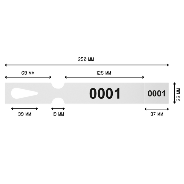 Étiquettes à boucle numérotées - 250 x 33 mm - avec perforation - 198 étiquettes