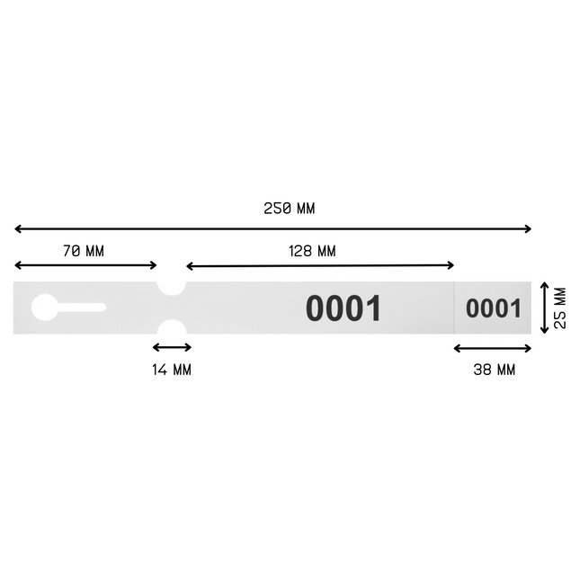 Étiquettes à boucle numérotées - 250 x 25 mm - avec perforation - 200 étiquettes