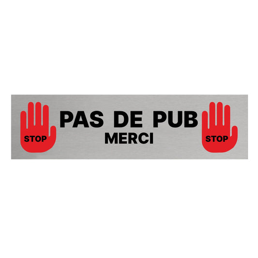 Plaque de porte Pas de pub mains stop -  aluminium - 165 x 45 mm