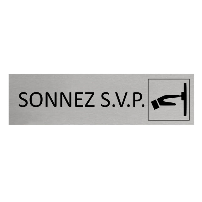 Plaque de porte Sonnez S.V.P -  aluminium - 165 x 45 mm