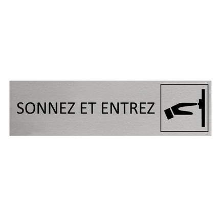 Plaque de porte Sonnez et entrez -  aluminium - 165 x 45 mm