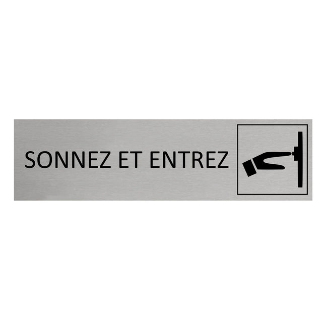 Plaque de porte Sonnez et entrez -  aluminium - 165 x 45 mm