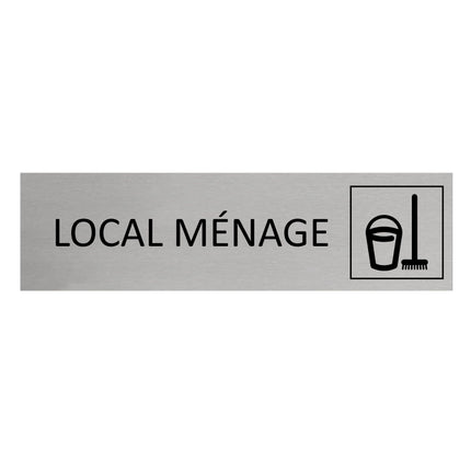 Plaque de porte Local ménage -  aluminium - 165 x 45 mm