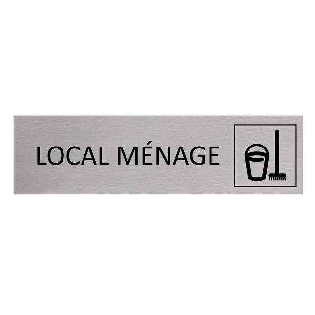 Plaque de porte Local ménage -  aluminium - 165 x 45 mm