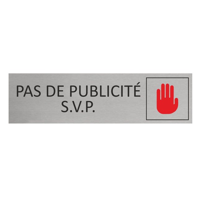 Plaque de porte Pas de publicité -  aluminium - 165 x 45 mm