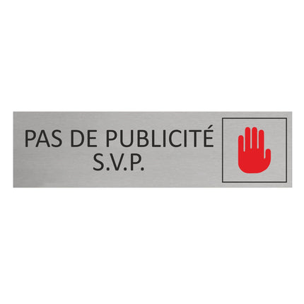 Plaque de porte Pas de publicité -  aluminium - 165 x 45 mm