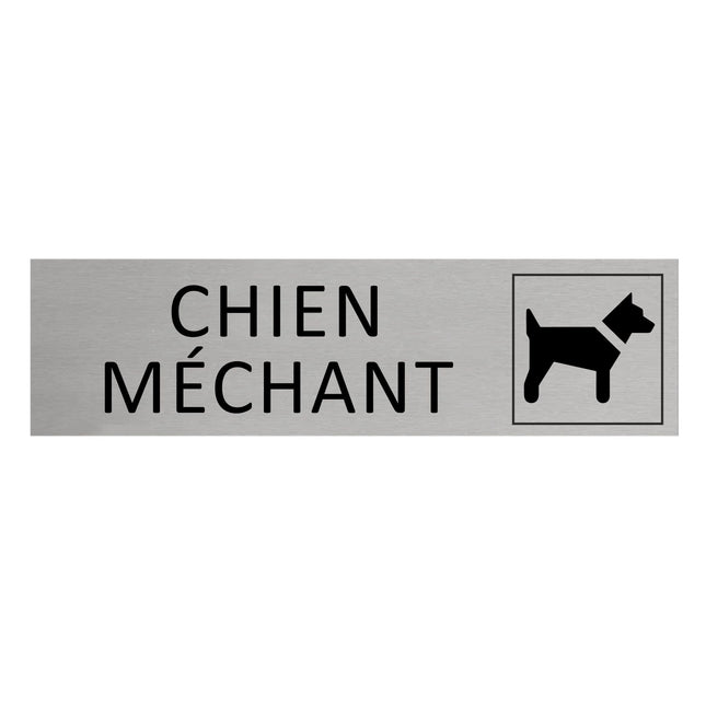 Plaque de porte Chien méchant  -  aluminium - 165 x 45 mm