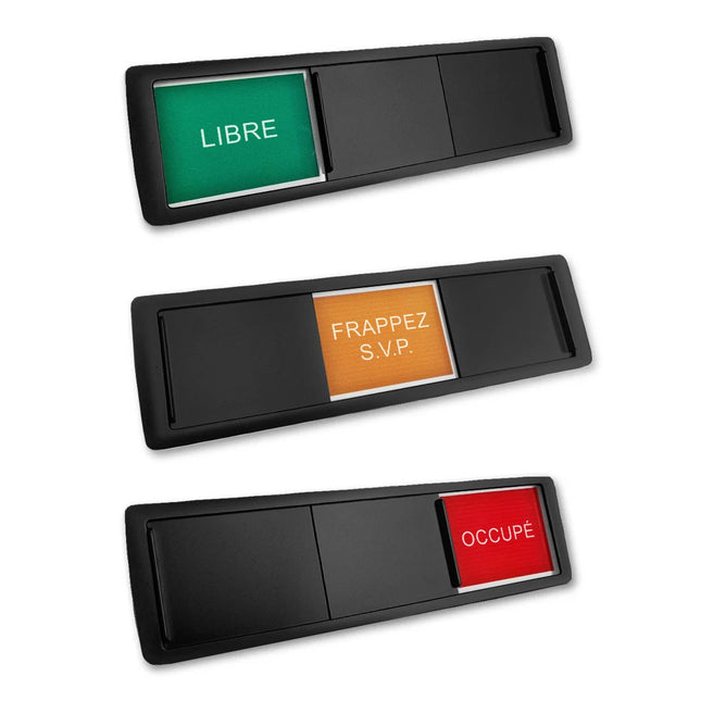 Plaque de porte "Libre - Frappez S.V.P. - Occupé" - 178 x 50 mm