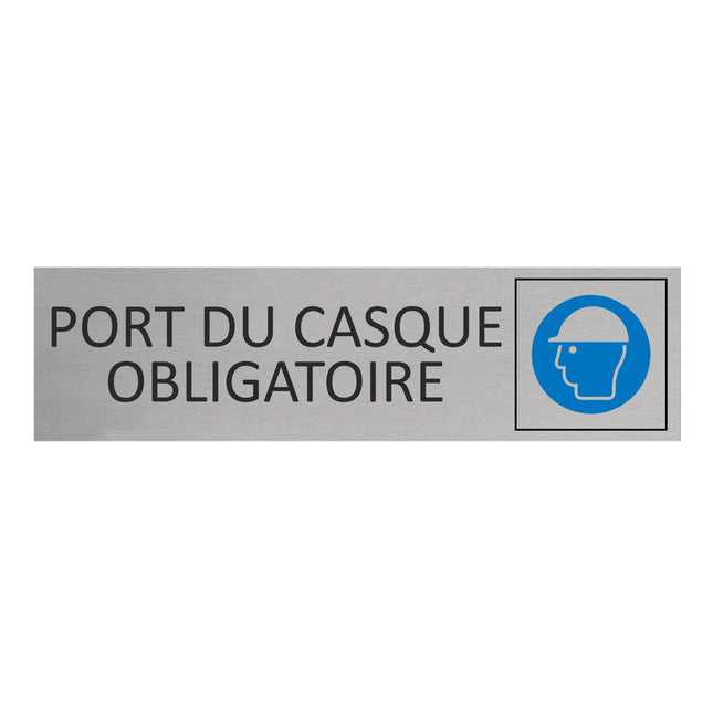 Plaque de porte Port du casque obligatoire -  aluminium - 165 x 45 mm