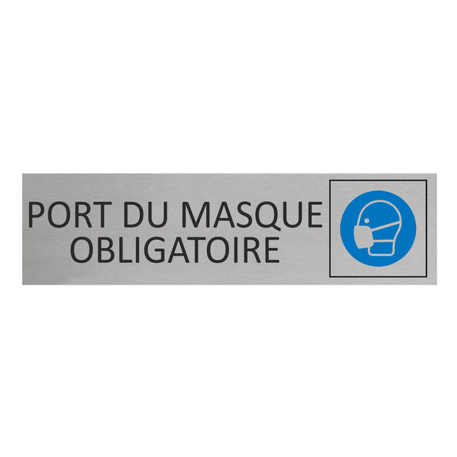 Plaque de porte Port du masque obligatoire -  aluminium - 165 x 45 mm