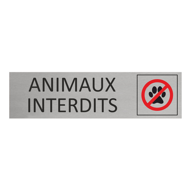 Plaque de porte Animaux interdits -  aluminium - 165 x 45 mm